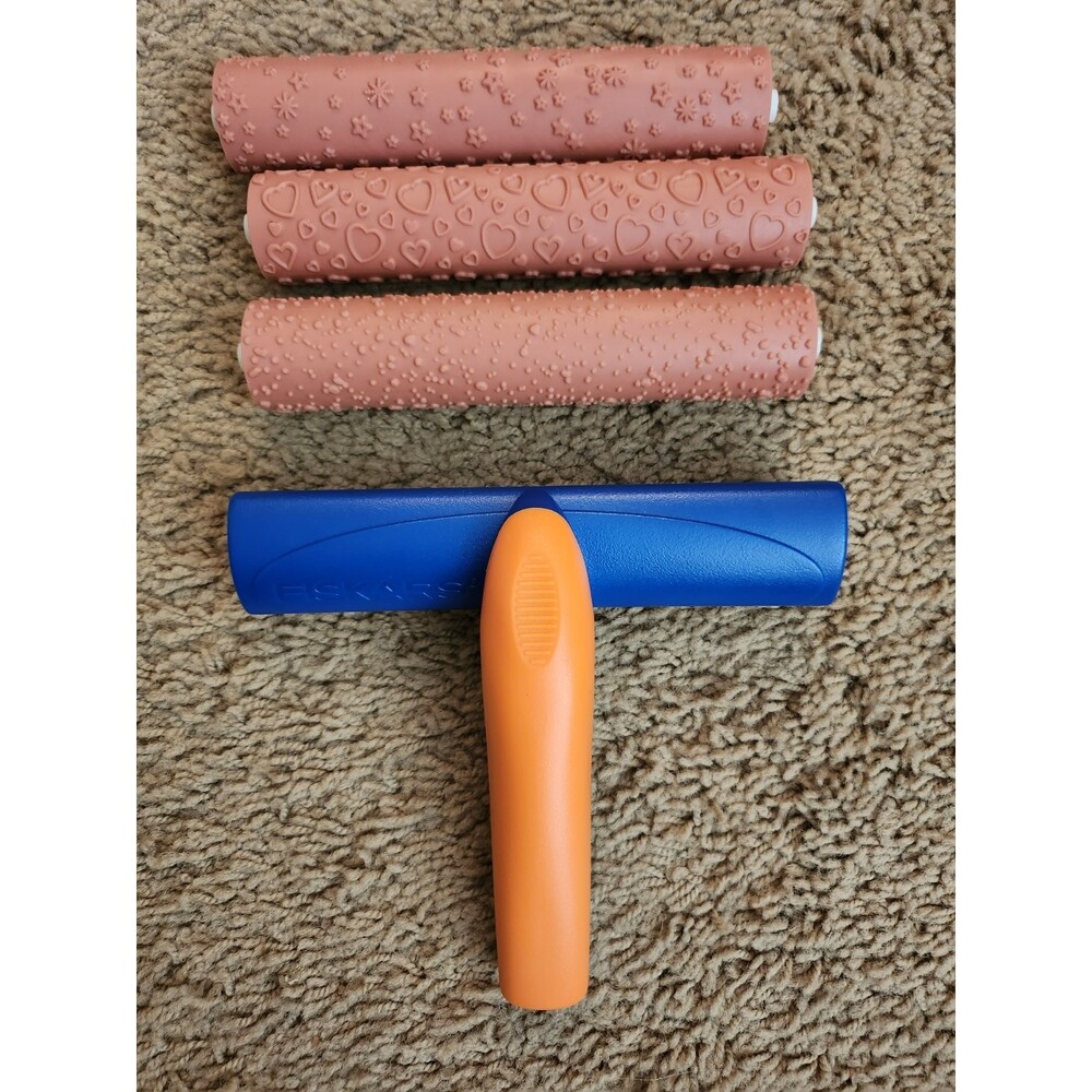 3 Fiskars Brayer Background Roller Stamps w/Handle B5